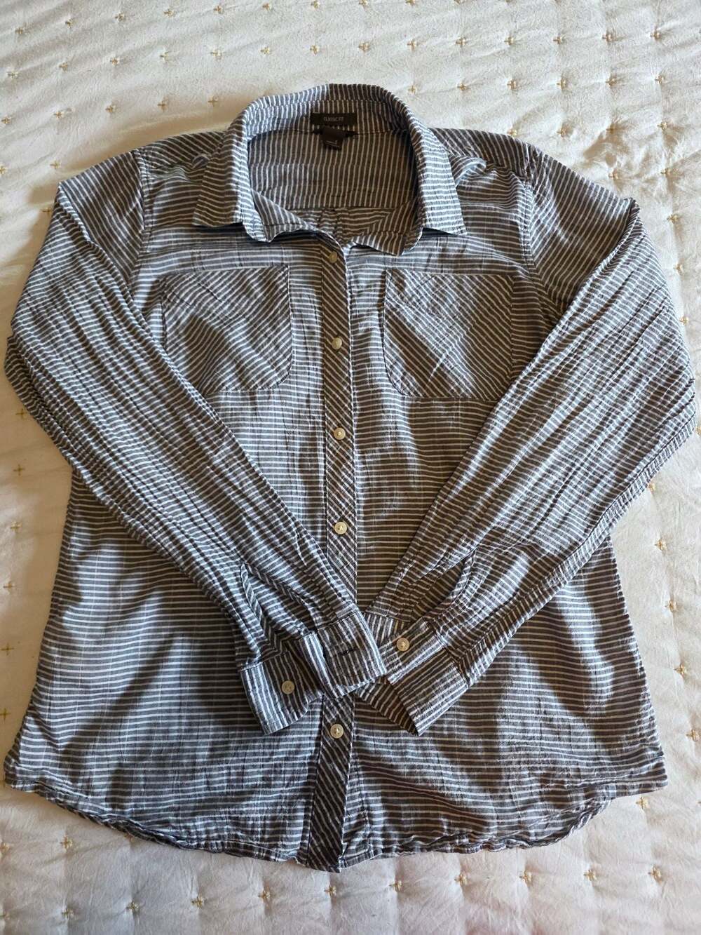 Eddie Bauer Women's Classic Fit Striped‎ Button-Down Long Sleeve Shirt